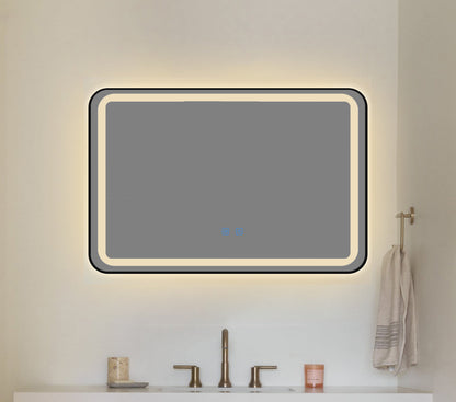 Oglindă baie LED H11 cu ramă neagră, 3 lumini, anti-aburire și touch control
