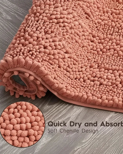 Covoraș baie din Chenille moale, strat antiderapant, 45×70 cm, Somon Cald