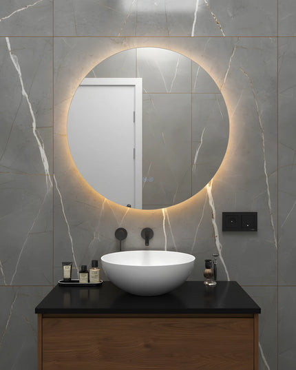 Oglindă baie LED ⌀60 cm / ⌀70 cm / ⌀80 cm / ⌀90 cm rotundă, 3 nuanțe de lumină, dezaburire și touch control J-170