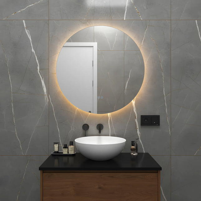 Oglindă baie LED H170 rotundă cu 3 lumini, anti-aburire și touch control