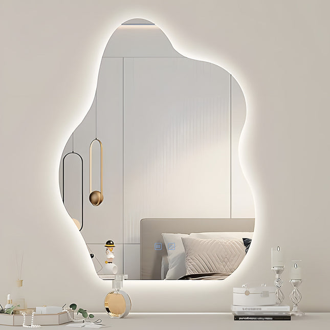 Oglindă baie LED H-3022 – formă neregulată, 3 lumini și anti-aburire