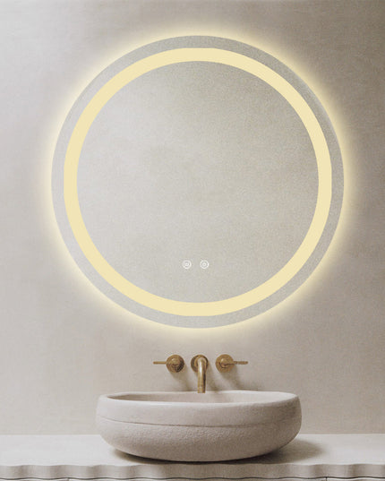 Oglindă baie LED H105 rotundă cu 3 lumini, anti-aburire și touch control