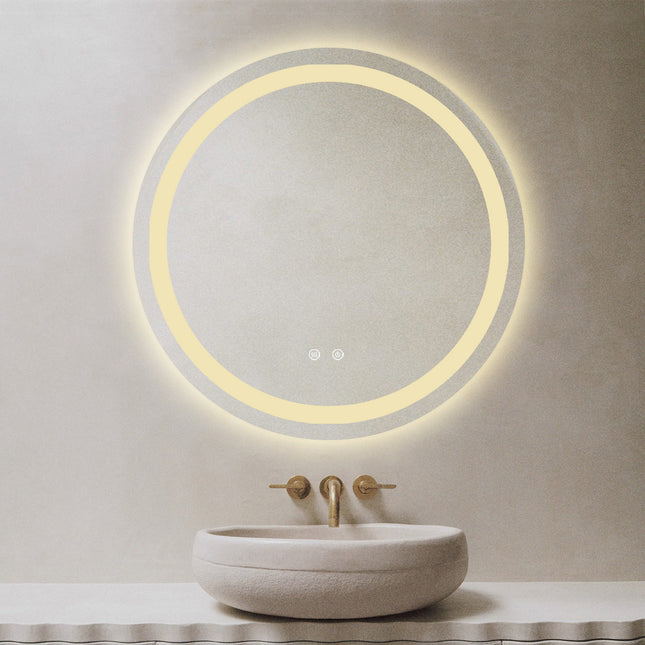 Oglindă baie LED H105 rotundă cu 3 lumini, anti-aburire și touch control