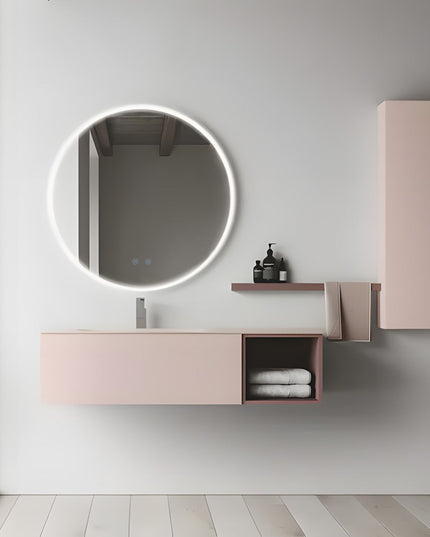 Oglindă rotundă LED H-2112 cu ramă acrilică, 3 nuanțe de lumină, anti-aburire și touch control