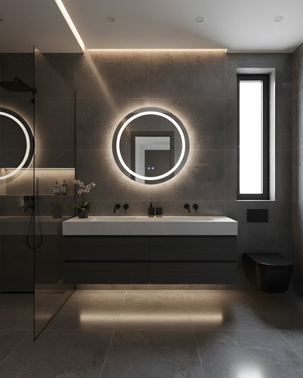 Oglindă baie LED rotundă H-2011 cu 3 nuanțe de lumină, funcție anti-aburire și touch control