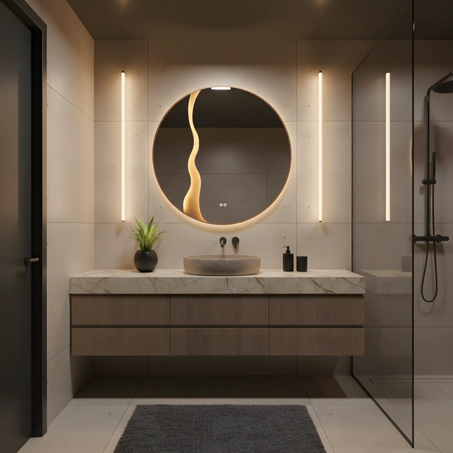 Oglindă LED Rotundă H-2080 cu 3 Nuante de Lumină și Funcție Anti-Aburire