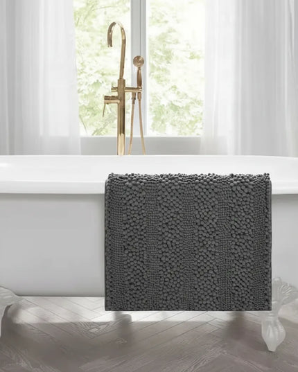 Covoraș baie din Chenille moale, strat antiderapant, 45×70 cm, Gri inchis