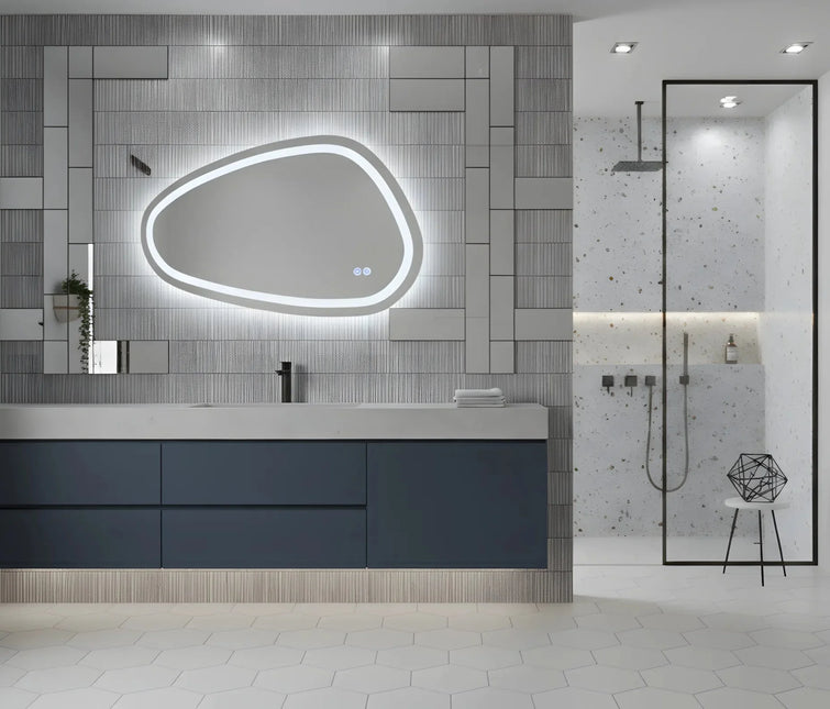 Oglindă baie LED H18 asimetrică cu 3 lumini, anti-aburire și touch control