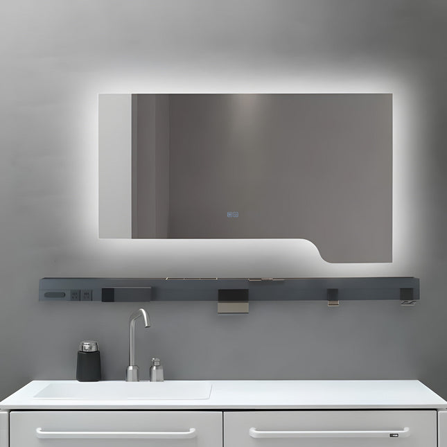 Oglindă baie LED H-3050 cu raft multifuncțional, 3 nuanțe de lumină, anti-aburire și comutator tactil