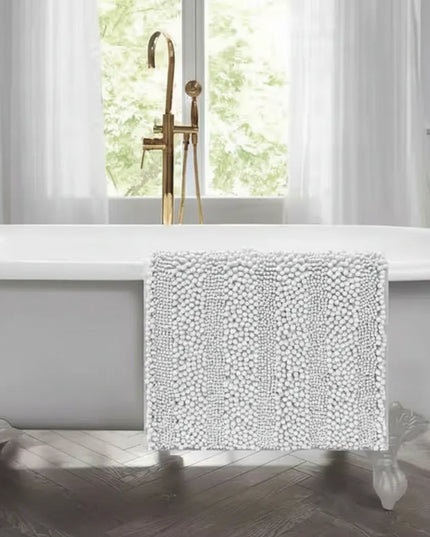 Covoraș baie din Chenille moale, strat antiderapant, 45×70 cm, Alb