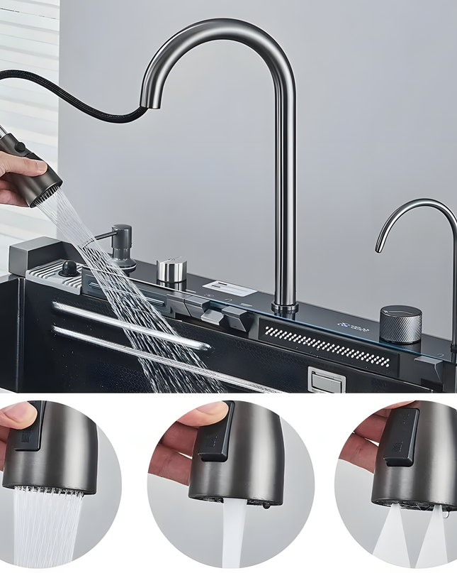 Chiuvetă multifuncțională cu accesorii, HMDF 7546 cu baterie digitală, Gri antracit