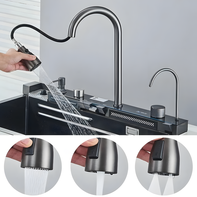 Chiuvetă multifuncțională cu accesorii, HMDF 7546 cu baterie digitală, Gri antracit