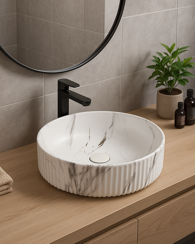 Lavoar ceramic rotund -design marmorat (A746-P818M)