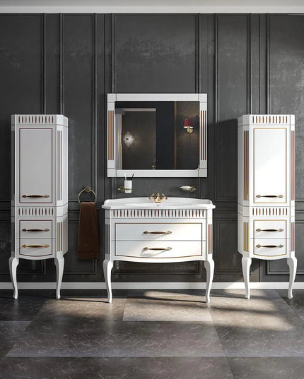 Mobilier de baie pe pardoseală Royal, Alb+auriu