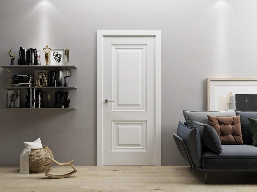 Ușă interior Elegant Lux albă – balamale ascunse, cu toc reglabil și design clasic-modern