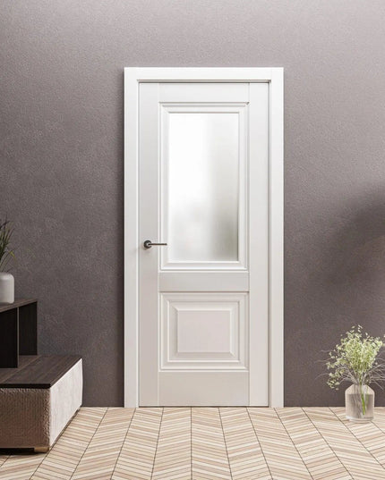 Ușă interior Elegant Lux G albă – design clasic modern, cu toc reglabil, complet echipată