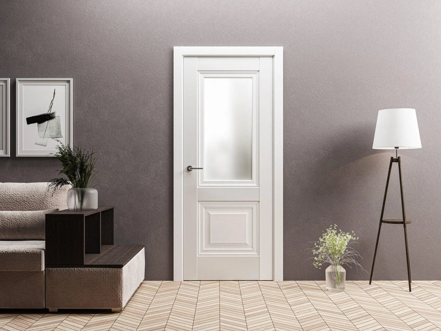 Ușă interior Elegant Lux G albă – design clasic modern, cu toc reglabil, complet echipată