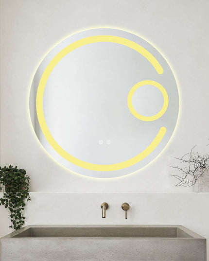 Oglindă baie LED ⌀70 cm rotundă cu lupă cosmetică, 3 nuanțe de lumină, dezaburire și touch control J-13