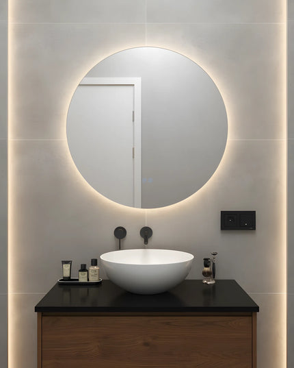Oglindă baie LED ⌀60 cm / ⌀70 cm / ⌀80 cm / ⌀90 cm rotundă, 3 nuanțe de lumină, dezaburire și touch control J-170