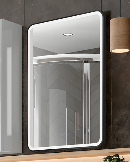 Oglindă LED H-1110 cu ramă aluminiu negru și funcție anti-aburire