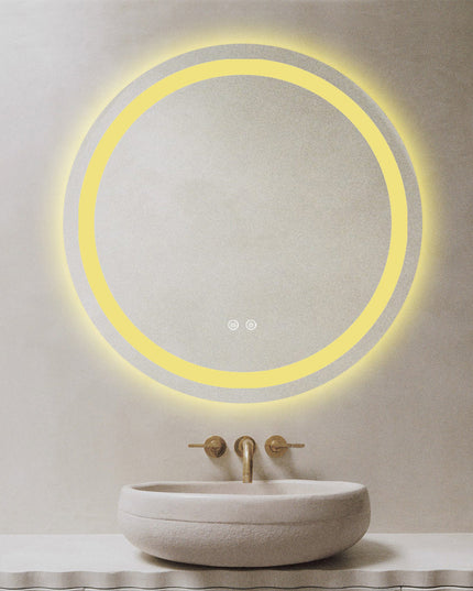 Oglindă baie LED H105 rotundă cu 3 lumini, anti-aburire și touch control