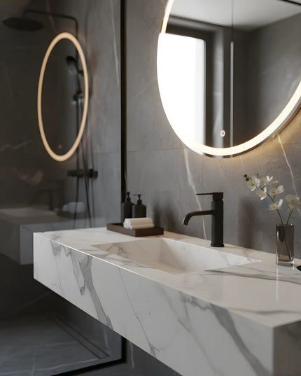 Baterie lavoar negru mat cu textură canelată – design contemporan din alamă solidă