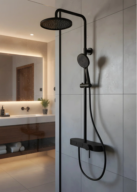 Set duș 2 funcții – finisaj negru mat, design modern din oțel inoxidabil