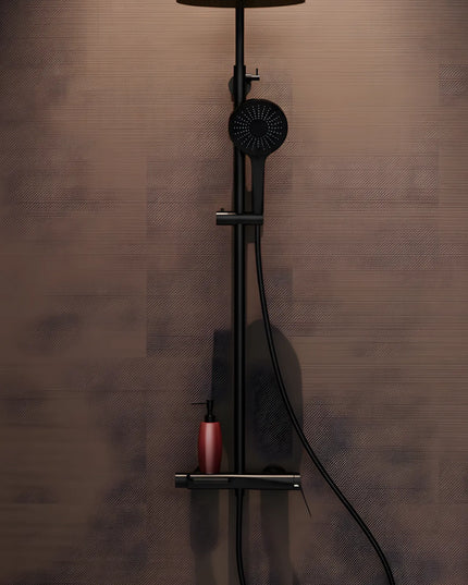 Set duș din alamă cu cioc de cadă integrat – Design premium negru mat