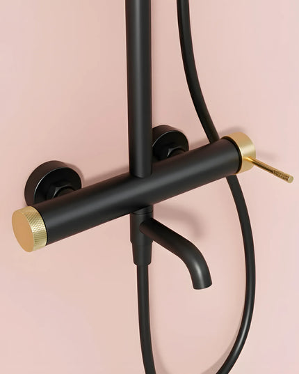 Set duș Royal Black & Gold – design modern cu cioc de cadă și comenzi texturate