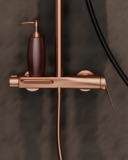 Set duș din alamă cu cioc de cadă integrat – Design premium rose gold