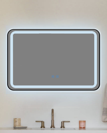 Oglindă baie LED H11 cu ramă neagră, 3 lumini, anti-aburire și touch control