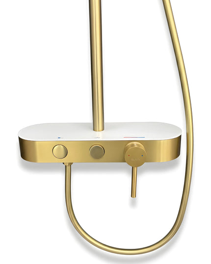 Set duș 2 funcții – finisaj auriu periat, design modern din oțel inoxidabil