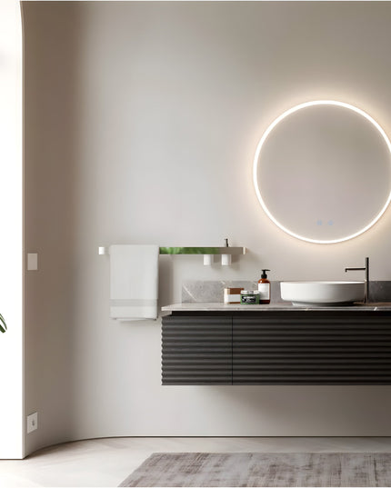 Oglindă rotundă LED H-2112 cu ramă acrilică, 3 nuanțe de lumină, anti-aburire și touch control