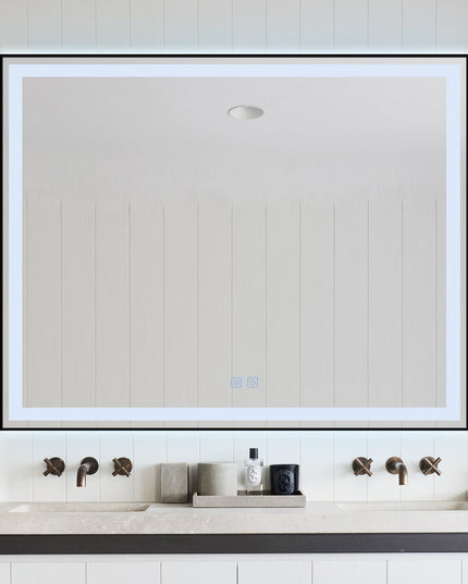 Oglindă baie LED H-142 ramă negru mat, anti-aburire și touch