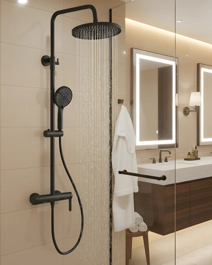 Set duș clasic – finisaj negru mat, design modern din oțel inoxidabil