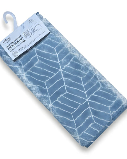 Covoras baie, SANITARY, imitatie casmir, 40x60 cm, albastru cu model geometric, Dreptunghiular