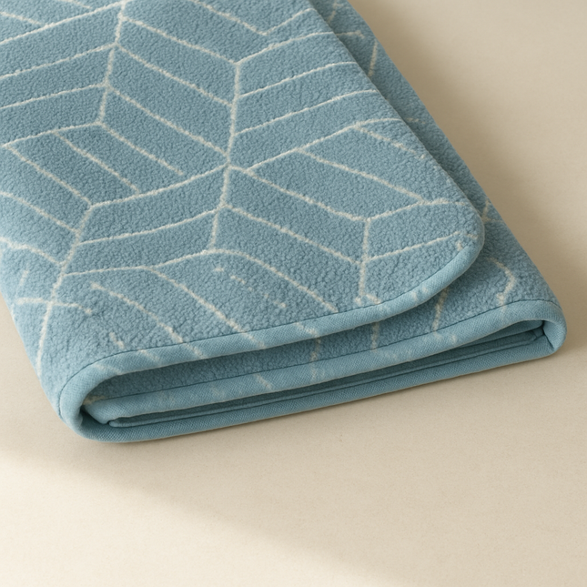 Covoras baie, SANITARY, imitatie casmir, 40x60 cm, albastru cu model geometric, Dreptunghiular