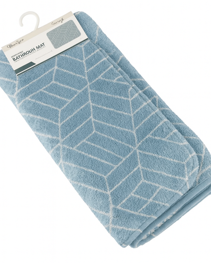 Covoras baie, SANITARY, imitatie casmir, 40x60 cm, albastru cu model geometric, Dreptunghiular