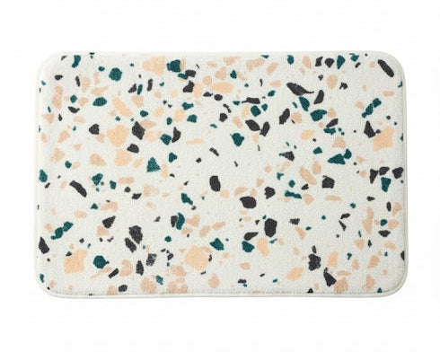 Covoras baie, SANITARY, imitatie casmir, 40x60 cm, alb cu imprimeu mozaic, Dreptunghiular