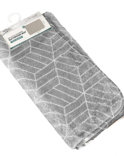 Covoras baie, SANITARY, imitatie casmir, 40x60 cm, gri cu model geometric, Dreptunghiular