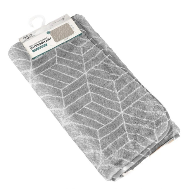 Covoras baie, SANITARY, imitatie casmir, 40x60 cm, gri cu model geometric, Dreptunghiular