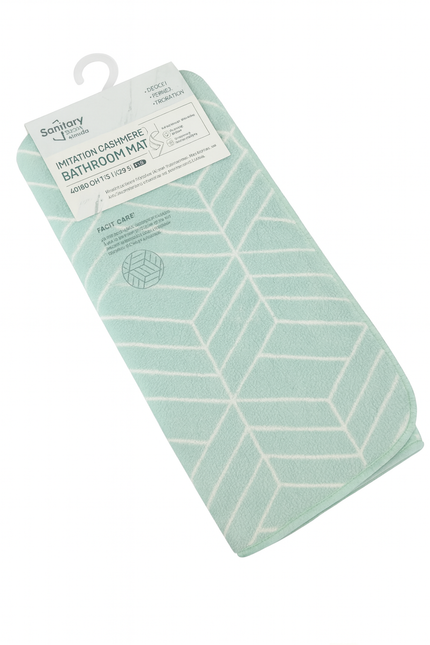 Covoras baie, SANITARY, imitatie casmir, 40x60 cm, menta cu model geometric, Dreptunghiular