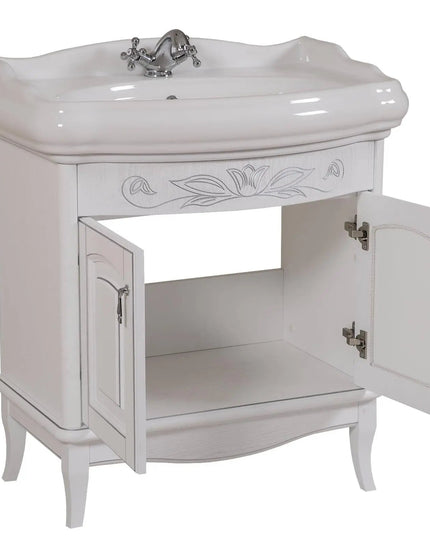 Mobilier de baie pe pardoseală Mikella, Alb+Crom