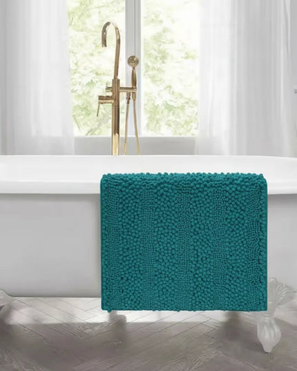 Covoraș baie din Chenille moale, strat antiderapant, 45×70 cm, Turcoaz intens