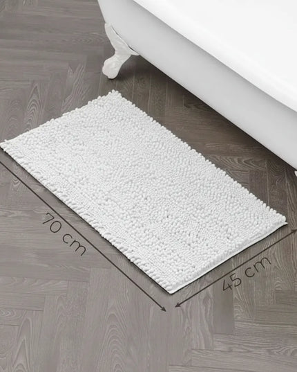 Covoraș baie din Chenille moale, strat antiderapant, 45×70 cm, Alb