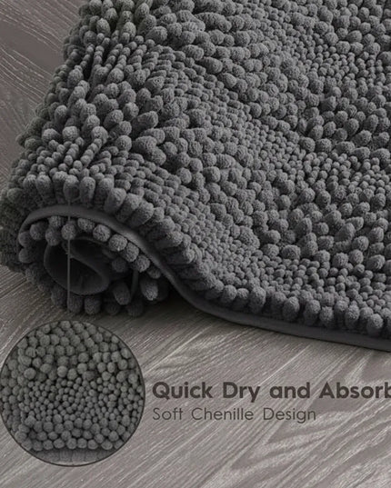 Covoraș baie din Chenille moale, strat antiderapant, 45×70 cm, Gri inchis