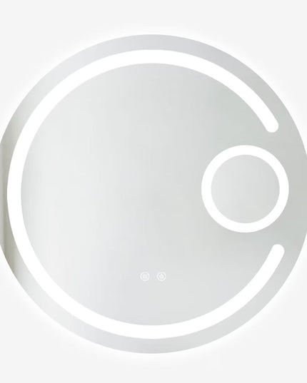 Oglindă baie LED ⌀70 cm rotundă cu lupă cosmetică, 3 nuanțe de lumină, dezaburire și touch control J-13