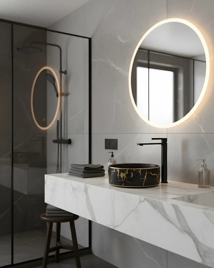 Baterie lavoar cu mâner rotund texturat vertical – finisaj negru mat