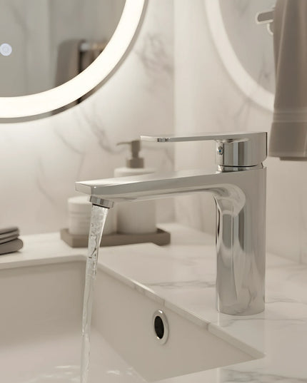 Baterie lavoar modernă Crom Lucios – design contemporan cu linii curate, alamă solidă