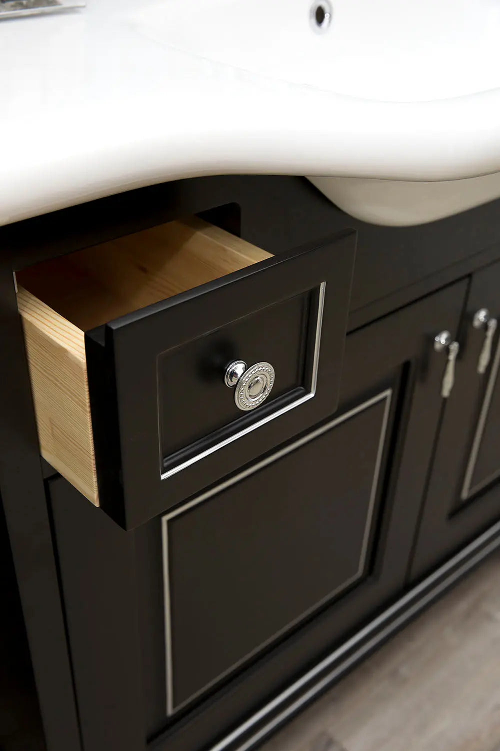 Mobilier de baie pe pardoseală Beatrice negru+crom